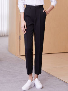 Black Polyester Slim Fit Suit Pants for Women Mid-Waist with Zipper Independent Real Shot Style Summer Season Lightweight Work Trousers