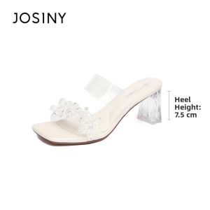Josiny | Transparent High-Heeled Sandals with Crystals for Dresses