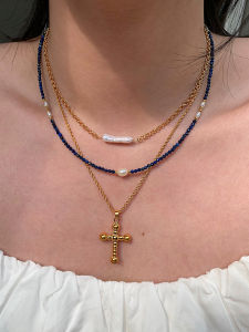 CAFFTI | Stackable Natural Freshwater Pearl Lapis Lazuli Necklace