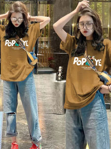 เสื้อยืดแขนสั้นผ้าฝ้ายแท้สีคาเฟ่ ทรงหลวม ทรงหลวม ขนาดใหญ่ สำหรับผู้หญิง ฤดูร้อน 2023 เสื้อเชิ้ตแขนสั้นทรงเข้ารูปแบบใหม่