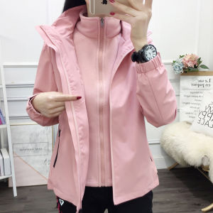 Womens Outdoor Fleece Lined Thickened Windproof Waterproof Jacket Hiking Mountain Climbing Suit Three in One Design Autumn Winter