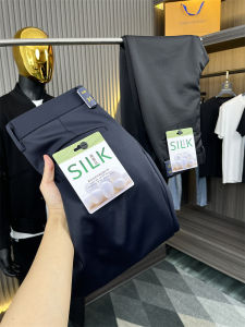 กางเกงขายาวผู้ชายผ้าไหมมัลเบอร์รี่ผสมลูกไม้หนา ทรงธุรกิจ ลำลอง เรียบง่าย สไตล์ย้อนยุค กางเกงขายาวลำลองฤดูใบไม้ร่วง