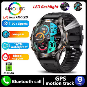 New Outdoor military Smart Watch IP69K 3ATM SWIM Waterproof Men 1.46" AMOLED BT Call 515mAh LED Flashlight Sports Smart Bracelet