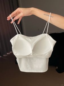 Áo Vest Ngắn Màu Trắng Mùa Hè 2025 Có Đệm Ngực Áo Hở Lưng Đẹp Áo Khoác Ngoài Đa Năng Cho Nữ Áo Vest Cổ Chữ V Tay Dây