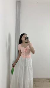 ชุดเซ็ตแฟชั่นสาวหวานฤดูร้อน เสื้อแขนสั้นโทนพาสเทลน่ารักจับคู่กับกระโปรงเอวสูง