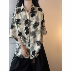 ZHUOCAN | Áo Sơ Mi Tay Ngắn Đen Mát Lạnh