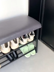 Metal 2-in-1 Shoe Storage Bench with Cushion Steel Shoe Rack Simple Rack Home Indoor Shoe Stool