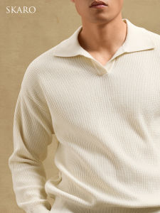 Long Sleeve V-Neck Knit Polo Shirt