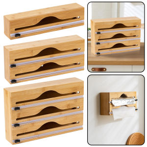 Foil Dispenser With CutterWall Mounted Bamboo-Foil Cling Film CutterKitchen Wrap DispenserKitchen Organization