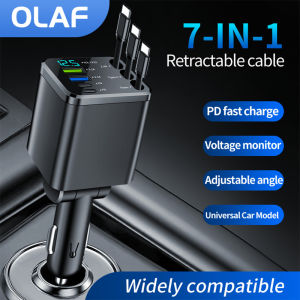 Olaf 7 in 1 Car Charger Retractable 3 Type C Ports USB Car Charger Fast Charging For IPhone  12 15 16 Samsung USB C to ios Cable