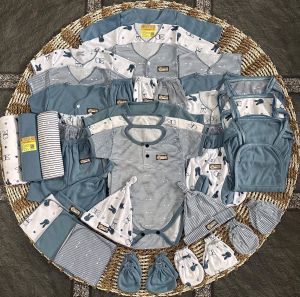 paket 48pcs perlengkapan bayi baru lahir seri biru denim SNI