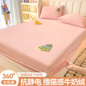 Thickened Milk Velvet Bed Canopy Fleece Lined Full Cover Bedding Cover for Spring Autumn And Winter Double Size Mattress Protector