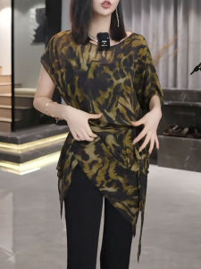 UYFY | Fashionable Leopard Print Casual Shirt Womens Summer New Style Ageless Slimming Versatile Top Korean Commute Style Short Sleeve