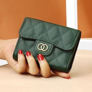 Mini Wallet for Women Quilted PU Leather Short Wallet Card Holder with Coin Zipper Compact Fashion Purse