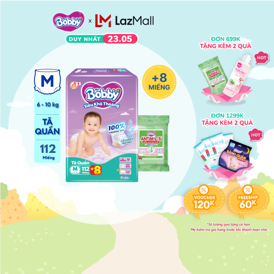 [CHỈ 16-23.12 QT Đơn 899K/1199K][TẶNG MIẾNG NGẪU NHIÊN] Combo 2 Tã/bỉm quần Bobby 3mm Mega Jumbo Gạo non Giảm nhiệt XL84