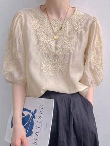 Elegant Breathable Round Neck Short Sleeve Chiffon Shirt