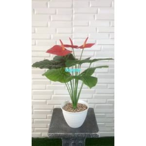 Tanaman Artificial Bunga Plastik Anthurium Merah B3 Pot Tawon Dekorasi Meja Kantor Aesthetic