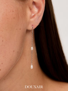 DouxAir Natural Pearl Silver Earrings Medium Length Tassel Face Shaping Womens Fashionable Vintage Drop Earrings