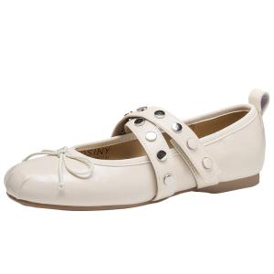 Josiny | Rivet Mary Jane Ballet Flats with Bow Shallow Mouth