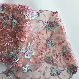 1/3 Yards Pink Embroidered Fabric Lace Trim Ribbon Handmade DIY Sewing Craft For Costume Hat Decoration Lace Fabric