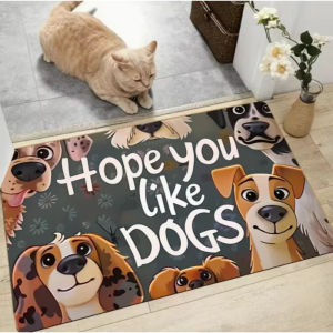 VIKAMA Cute Dog Welcome Doormat Soft Non-Slip Floor Mat for Hallway Entrance Bathroom Kitchen Pet Lover Home Decor