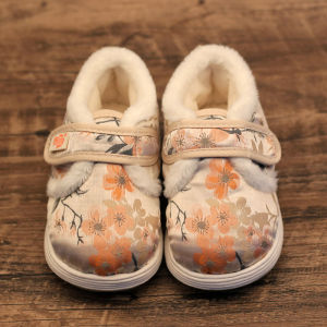 Handmade Cotton Shoes for Children Baby Inner Cotton Hanfu Shoes Thousand Layer Bottom Cloth Shoes Floral Pattern Chinese Style
