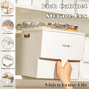 Vision Kicthen Cabinet Storage Box Divided Seasoning Grains Sorting Basket with Handle Household Top Cabinet Pulling Storage Basket Plastic Organizer Container