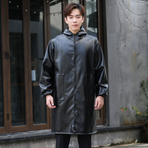 MONLEYTA | Thickened Leather Fleece Lined Autumn Winter Coat Long Sleeve Workwear Waterproof Oil Resistant PU Jacket Adult Work Uniform