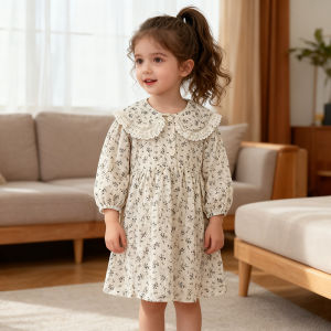 2026 New Spring Children Cotton Floral Party Dress Kid Princess Dress 2-6Y Long Sleeved Print Girl European American Style Dress