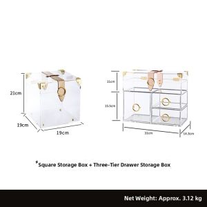 Acrylic Cosmetic Storage Box Transparent Desktop Organizer Drawer Style Makeup Brush Holder North European Style 3 Layers