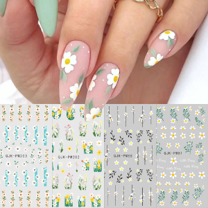 สติกเกอร์ติดเล็บลายดอกไม้และพืชฤดูใบไม้ผลิและฤดูร้อน 4 ชิ้น สติกเกอร์ติดเล็บลายการ์ตูนสัตว์ DIY ของขวัญ แต่งหน้างานแต่งงาน Y2K