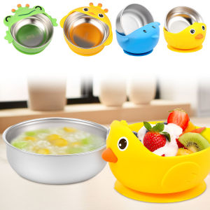 2Pcs Stainless Steel Baby Feeding Bowl with Suction Removable Silicone Sleeve Fruit Vege Clean Basket Storage Bowl Multipur Bowl