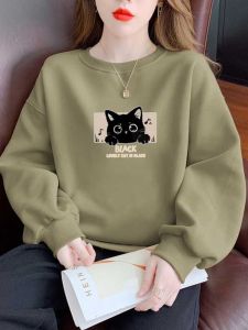 Big Brand Women's Clothing Big Sale: Pure Cotton Thin Round Neck Sweater Fall/Winter Hot-Selling Loose and Lazy Style Print Coat Top Fashion