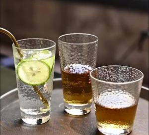 330ml Glasses Transparent Water Cup Beverage Cup Embossed Glass Heat-resistant Tea Cup Wholesale Creative Hammer Pattern Glass