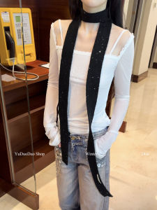 Slim Knitted Scarf Women Y2K Trendy Flashing Atmosphere Knitwear Versatile Neckband Fashionable Girl Spring Autumn Winter