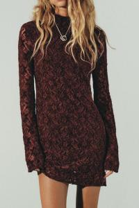 Sweet Style Short Lace Dress Long Sleeve Soft Touch Autumn Collection Womens Slim Fit Dress Casual Wear Straight Cut Skirt