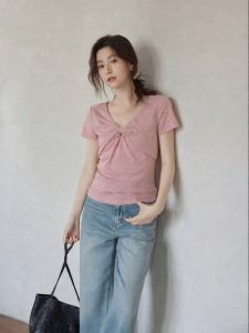 seemon | Áo Thun V-Neck Knot Front Ôm Body Thời Trang