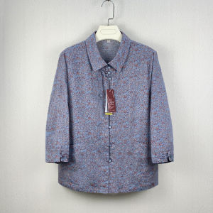 Elegant Cotton Shirt for Middle-Aged And Elderly Women Summer Thin Three-Quarter Sleeve Traditional Chinese Style Loose Fit Top