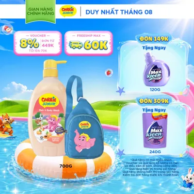 [Tặng Kèm Túi Đeo Chéo] Sữa Tắm Gội cho bé Carrie Junior Hương Grapeberry/Melon/Cherry/Mơ tây 700g