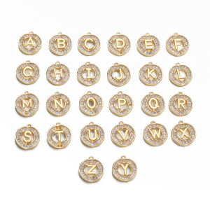 13x15mm 1pc/bag 14K Gold Plated Brass With Zirconium 26 Letters Pendant For DIY Earring Necklace Bracelet Jewelry Making