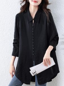 Elegant Polo Collar Shirt Conceal Meat Lazy Style Spring Large Size Fat MM Atmosphere Match Hidden Meat Shirt Commute Simple Style