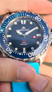 NORTH EDGE 316L Stainless Steel Case Solar Powered Diving Watch 180 Days Battery Life 46MM Screen Men Luxury Quartz Watch For Men 300M Waterproof Ceramic Bezel TRITON Men‘s Watch