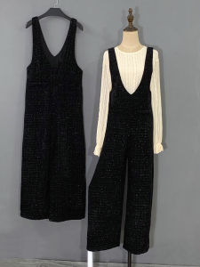 Black 2024 Spring Autumn New Style One-Piece Pants Wide Leg Floor-Length Trousers Versatile Shoulder Strap Retro Pants