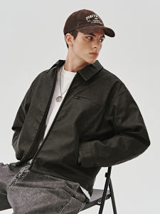 714street | American Retro Black Leather and Cotton Jacket