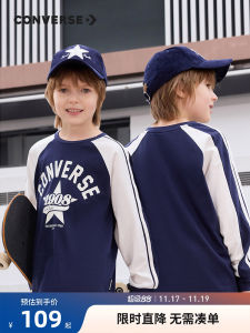 Converse Kids Long Sleeve T-Shirt Trendy Cool Base Layer Shirt for Boys Ages 3-15 Spring Autumn Cotton Casual round Neck Print