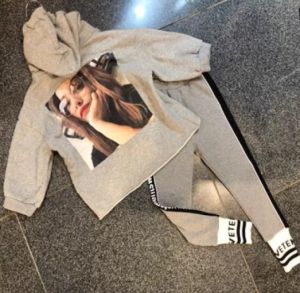 L.ER KIDS Brand Girls Fleece Lined Sports Outfit Set Casual Winter Childrens Clothing Portrait Design Sportswear