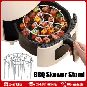 Round Air Fryer Rack With Legs Stackable Grid Grilling Rack Steel Anti-corrosion For Home Kitchen Oven Steamer Cooker Air Fryer Grill Set Food Grade 304 Stainless Steel Hanging Stove Hanging String Special 24pcs Needle BBQ Set Air Fryer Oven Grill