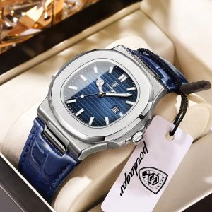 POEDAGAR | POEDAGAR Top Business Man Wristwatch Date Waterproof Luminous Luxury Men Clock Leather Quartz Fashion Square Mens Watches Reloj