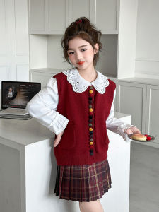MPW | ชุดกระโปรงจีบสามชิ้นสำหรับเด็กผู้หญิง สไตล์วิทยาลัย ฤดูใบไม้ผลิ 2025 แฟชั่นใหม่ ชุดเด็กผู้หญิง ชุดเสื้อสเวตเตอร์ เสื้อผ้าเด็ก