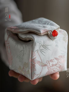 Chinese Style Embroidered Tea Cup Bag Jewelry Storage Pouch Personal Carry-On Tea Set Bag Rust Proof Fabric Daily Use